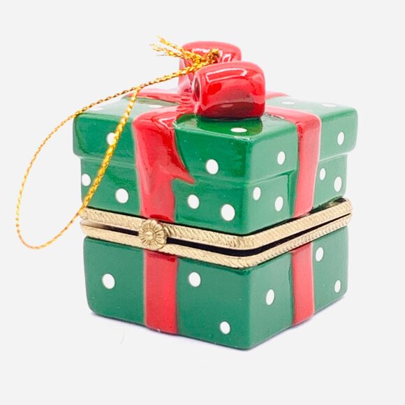 Polka Dot Gift Box Porcelain Hinged Surprise Gift Trinket Box Christmas Ornament - Picture 4 of 5